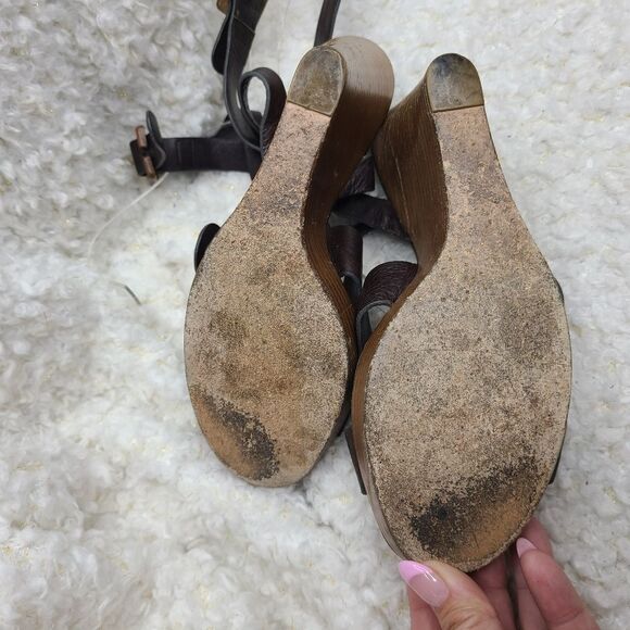 Chloe brown leather ankle wrap wedge sandals 36.5 - Picture 6 of 10